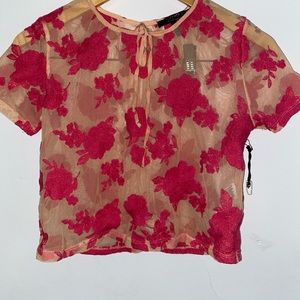 Forever 21 Pink Floral Embroidered Crop Top